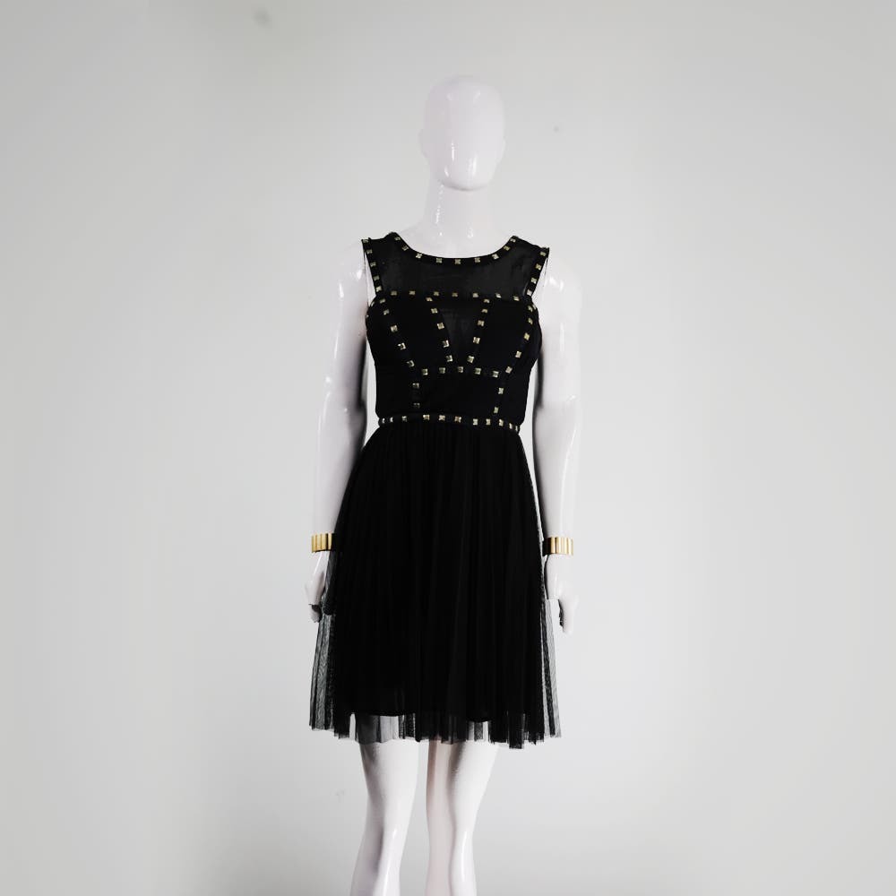 Spotlight Warehouse Studded Tulle Black Skater Dress